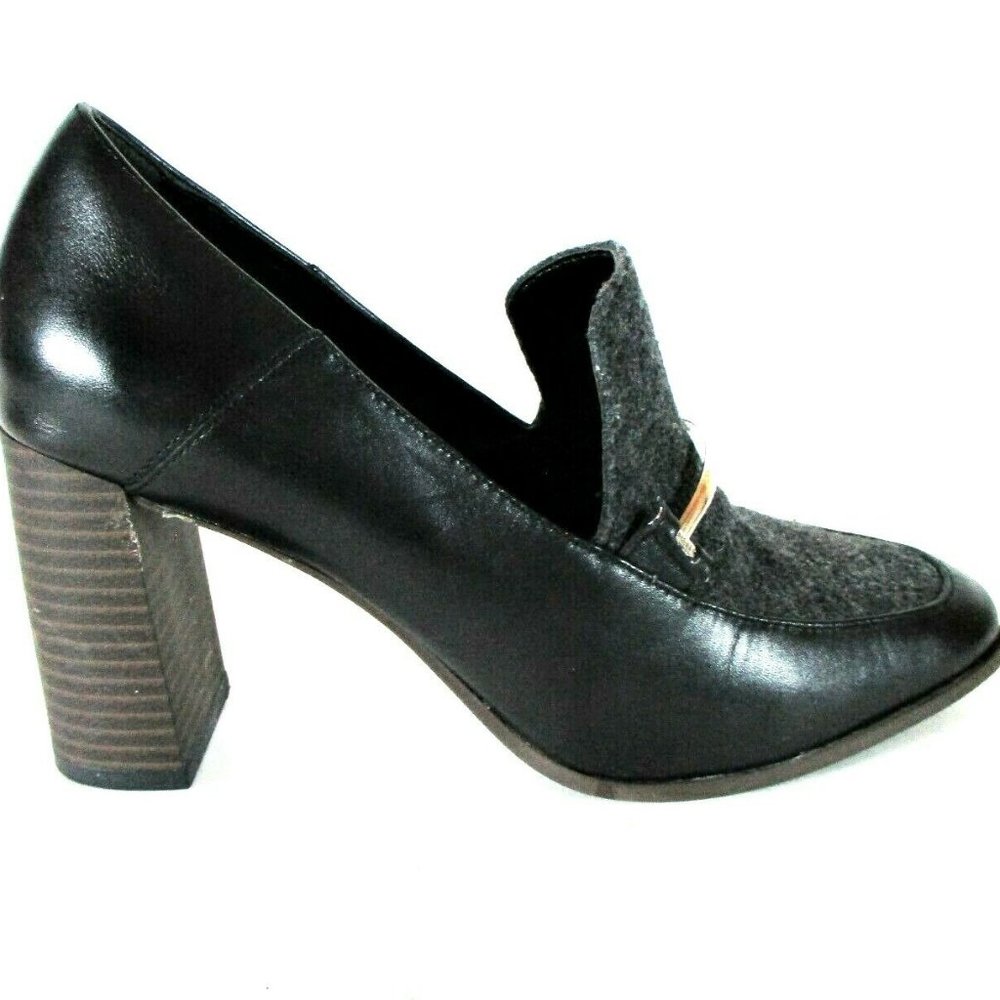 DKNY Black Gray Leather Fabric Slip On Pumps 7